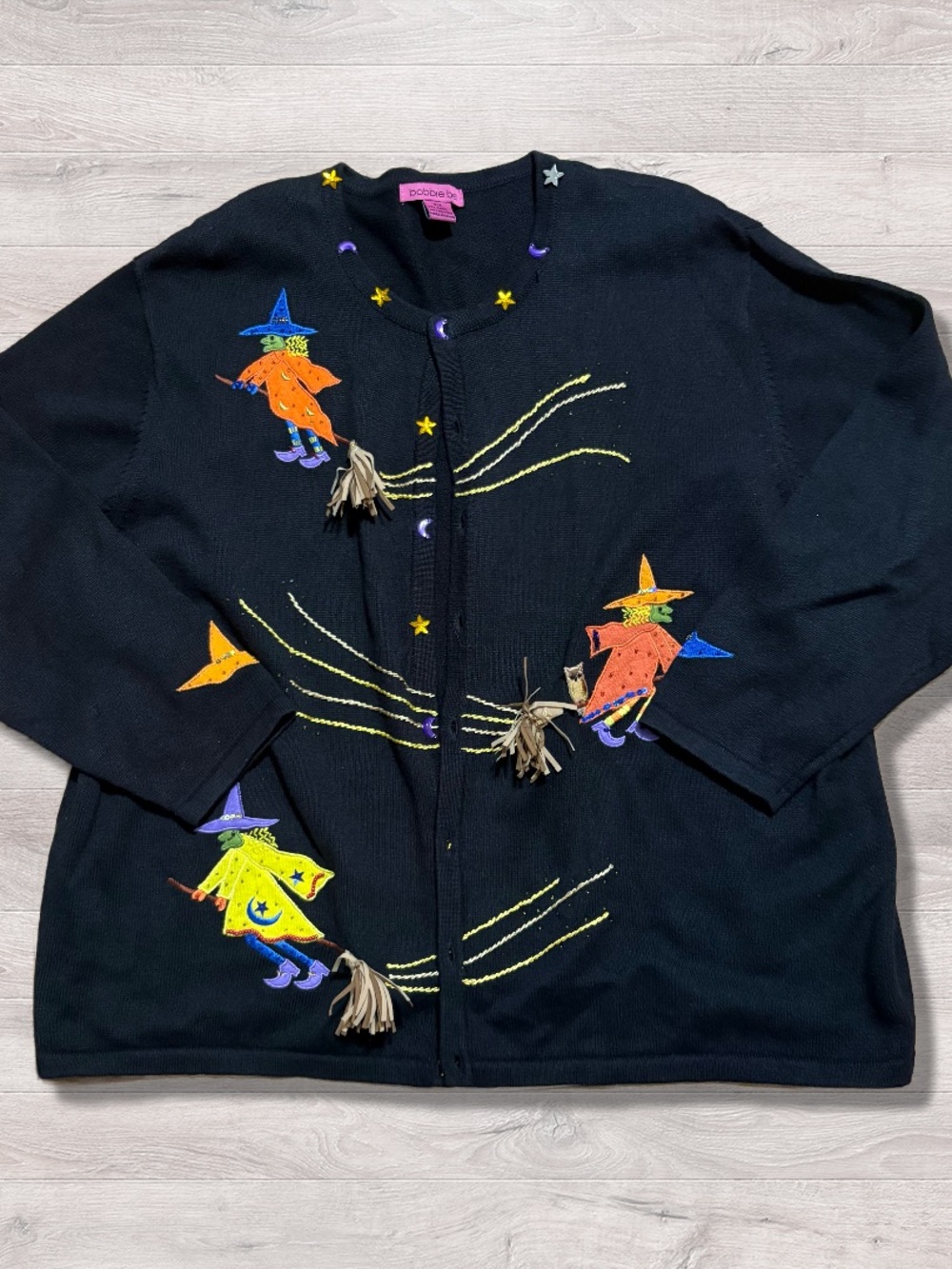 Vintage 90s Bobbie Bell Knit Halloween Witches Cardigan Sweater Whimsigoth XXL